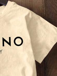 SHEIN 年轻女孩休闲简约英文字母印花圆领短袖T恤，适合夏季