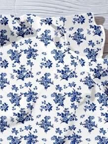 SHEIN Clasi Camisa casual simples plus size floral azul e branca VCAY Vacation, adequada para o verão - Azul e branco - Ver 5