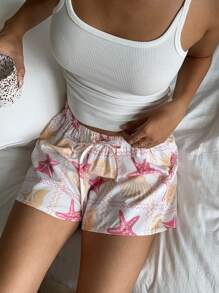 Aloruh Women's Low Waist Short Starfish Printed Shorts, For Spring & Summer Holiday