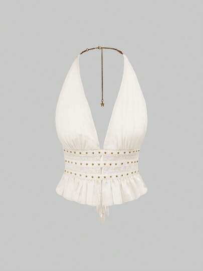 Hippie Top bralette sans dos style cowgirl vintage avec décorations de perles de bois pour femmes