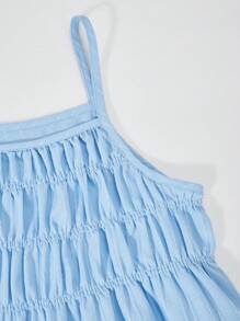 SHEIN ChillGRL 2 件套青少年女孩休闲时尚纹理提花吊带背心上衣和阔腿裤套装，适合日常通勤、休闲、度假、聚会、春夏季 - 淺藍色 - 查看 4