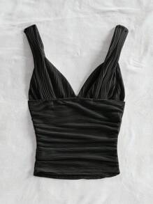 SHEIN Tall CURVE 夏季大码纯色百褶休闲百搭吊带背心