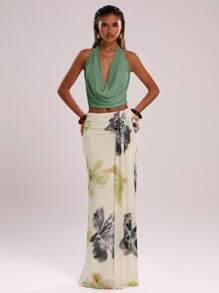 SHEIN BAE Top donna sexy con schiena scoperta, collo alto e laccetti sulla schiena, in colore unito