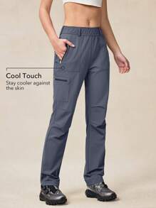 OutZeal 女士户外黑色长裤，适合露营、徒步旅行，触感凉爽，速干弹力修身剪裁，带口袋 - 藍色 - 查看 3