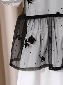 Teen Girls Latest Design Mesh Insert Puff Sleeve Dress - White - View 5