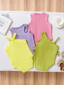 4 Stücke/Set bunte Dopamin-Muster Ärmellose Baby Mädchen Romper, Sommerbekleidung für den Strand