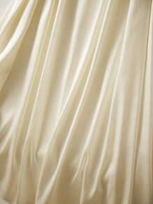 SHEIN Frenchy 大码女式夏季优雅简约办公室通勤 V 领腰带 A 字纯色连衣裙 - 米色 - 查看 6