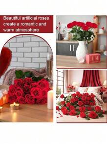 SHEIN 1PC/3PCS/5PCS/10PCS/20PCS 1Bunch Red Rose Artificial Bridal Bouquet, Faux Flower Flower Arrangement Decoration, Fake Rose Artificial Rose For Valentine's Day Gifts, Wedding Party, Home Decoration, Birthday Gifts, Outdoor & Indoor Decor, Vase Floral Decor Birthday Graduation - Red - View 6
