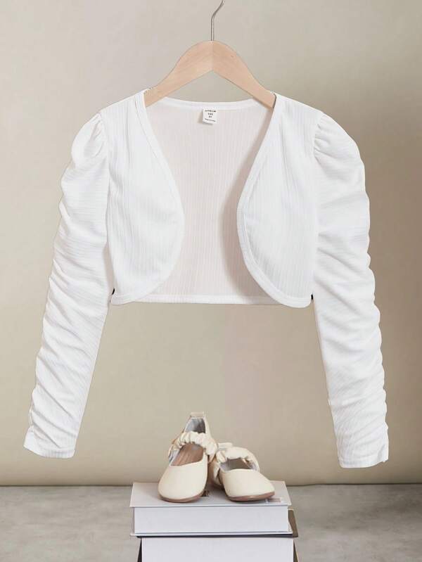 SHEIN Ragazza Tween 1 pezzo Giacca corta manica arricciata aperto davanti