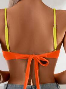 SHEIN Swim 女士双色堆叠银色细肩带裹身上衣，性感简约日常泳装 - 彩色 - 查看 5