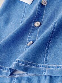 SHEIN Young Girl Elegant & Graceful Bowknot Decor White & Blue Mini Dress, Casual Vacation Dress For Outdoor & Beach Summer Holiday