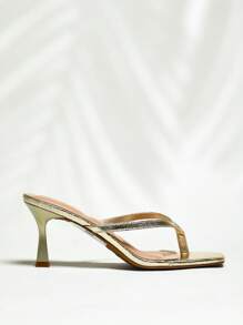 SHUZIA Women Comfortable Kitten Heel Square Toe Thong Sandals