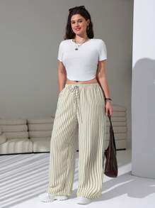 Solflare Pantalones de bolsillo con cordón y estampado de rayas talla grande - Albaricoque - Ver 3