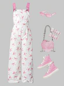 SHEIN ChillGRL 女童可爱蝴蝶印花连体衣 - 藍色 - 查看 1