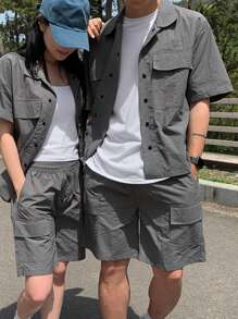 DAZY Men's Gray Textured Fabric Summer Shirt Set - Grey - View 1