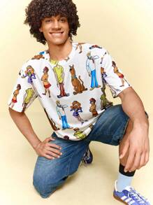 SCOOBY-DOO X SHEIN Men's Cartoon Pattern White Crew Neck Short Sleeve T-Shirt - White - View 5