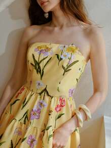 MOTF STUDIO EMBROIDERY RUFFLE HEM STRAPLESS DRESS - Yellow - View 2