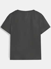 Nick 90s | SHEIN 小男孩卡通字母图案圆领短袖T恤 - 灰色 - 查看 2