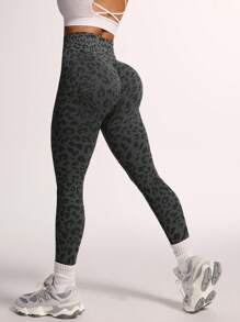 Easithlete Leopard Print Seamless High Waist Stretchy Gym Leggings Yoga Women Pants - Black - View 7