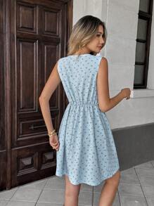 SHEIN Unity INS Style Women's Lapel Sleeveless Front Open Dress - Blue - View 2
