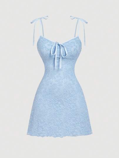 SHEIN MOD Aprikosfärgad klänning med rynkad byst, knytband framtill, justerbar axelrem och midja, A-linjeformad blommig klänning