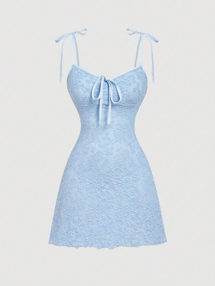 SHEIN MOD Ruched Bust Tie-Front Adjustable Shoulder Strap Waist-Cinched A-Line Floral Pattern Apricot Dress Vacation Dress,Club Outfits Women Sexy - Blue - View 1