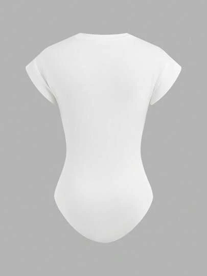 2pcs/Set Tween Girl Fitted Casual Simple Comfortable Stand Collar Short Sleeve Buy One Get One Free Jumpsuit