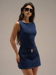 Avantive 夏季女士浪漫/舞会/正式/生日/90 年代服装/商务休闲女士/优雅/西部服装/外出/时尚/休闲/Y2K 服装/俱乐部/办公室/鸡尾酒会/复古/紧身/狂欢服装节日/有趣/优雅/老钱/街头服饰/度假服装/乡村音乐会服装/工作服/端庄/春假/单身女郎服装/音乐会/坏人/基本款/毕业/ A 字/女牛仔服装/牛仔迷你裙 - 深色水洗藍 - 查看 5