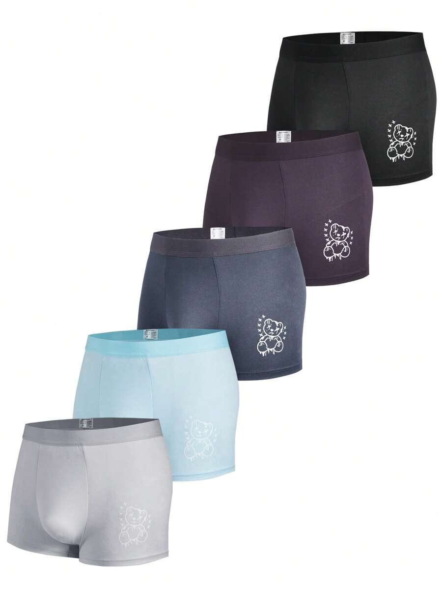 Men's Simple Printed Casual Boxer Briefs , 5 Pcs - Multicolor - View 1