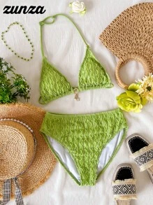 Teen Girls' Solid Color Halter Bikini Set