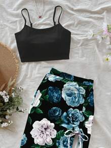 Soleia 2pcs Romantic Blue Allover Print Women's Vintage Style Casual Vacation Set, Sexy, Cute, Y2K Coconutgirl Boho Music Festival Style, Suitable For Summer Suitable For Going Out - Multicolor - View 6