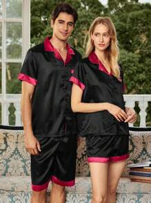 EverLounge Women's Short Sleeve Top And Shorts Pajama Set - Black - View 3