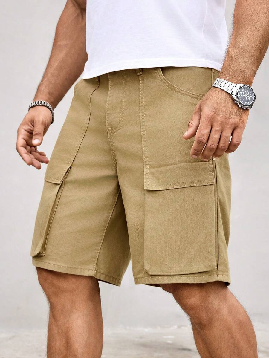 Manfinity Homme Men's Casual Loose Fit Cargo Pockets Denim Shorts - Yellow - View 1