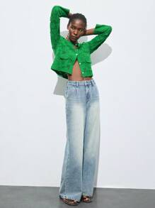 Maija 2025 Nouvelle arrivée automne/hiver Jour de l'Indépendance Jour de Pâques Cardigan à boutons devant polyvalent et chic avec design floral en dentelle ajourée verte, tricot minimaliste Top de gamme, essentiel pour la maison, le bureau, l'extérieur, les vacances, les festivals de musique, la fête des mères, les sorties, les fêtes, les voyages, Noël, Halloween - Vert - Voir 2