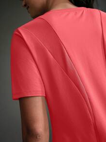 Exploreva Camiseta deportiva informal para mujer con dobladillo curvo de unicolor, de verano