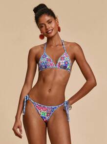 Travachic Women's Halter Strap Retro Triangle Fashion Summer Bikini Set Swim Suits For Women Women Bikini Sets Swimwear Women Bikini Sets Bikini Set ,Bathing Suits Women Women Bikini Sets,Beach Outfits For Woman,Beach Outfit For Women - Multicolor - View 4