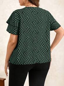 SHEIN Clasi Áo thun sọc cổ tròn tay đôi cỡ lớn thường ngày, dành cho mùa hè - Màu xanh lá cây đậm - Xem 2