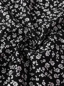 SHEIN Unity Setelan 2 Potong Musim Semi/Panas Terbaru Motif Vintage Elegan Prancis, Atasan Crop Warna Polos yang Menonjolkan Pinggang dan Rok Midi Model A-Line, Nuansa Seksi - Hitam - View 6
