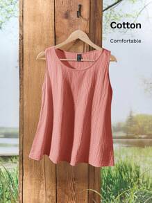 Rusticease Women's Crew Neck Sleeveless Textured Fabric Wide Strap Summer Casual Tank Top