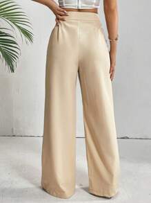 Firerie High Waist Plicated Detail Knot Side Wide Leg Pants - Apricot - View 2
