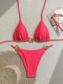 Swim Chiccia Women Beach Summer Solid Color Fashionable And Sexy Bikini Set - Hot Pink - View 1