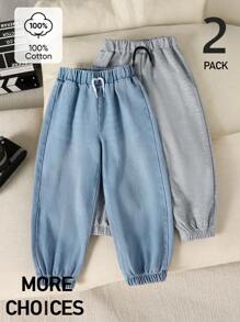 SHEIN 2 pezzi/Set: 1 Paio di Jeans di Denim + 1 Paio di Pantaloni Grigi in Maglia, Set Abbinato, Abbigliamento Casual e Confortevole Adatto per Uso Quotidiano, Attività all'Aperto, Viaggio, Scuola, Primavera/Estate