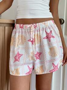 Aloruh Women's Low Waist Short Starfish Printed Shorts, For Spring & Summer Holiday