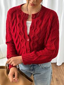 EURMUSE Women Mixed Knitted Red Button Knit Cardigan Cozy Soft Touch,Long Cardigans Woman,Petite Cardigans,Cardigans - Red - View 6