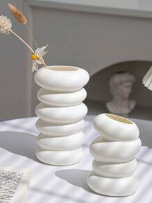 1pc White Plastic Vase, Decoration Vase, Art Vase, Imitation Flower Vase, Creative Vase For Room Decor, Simple & Creative Vase For Living Room, Dining Table, TV Cabinet, PP Material & Anti-Fall Festival Decoration Gifts Birthday Graduation