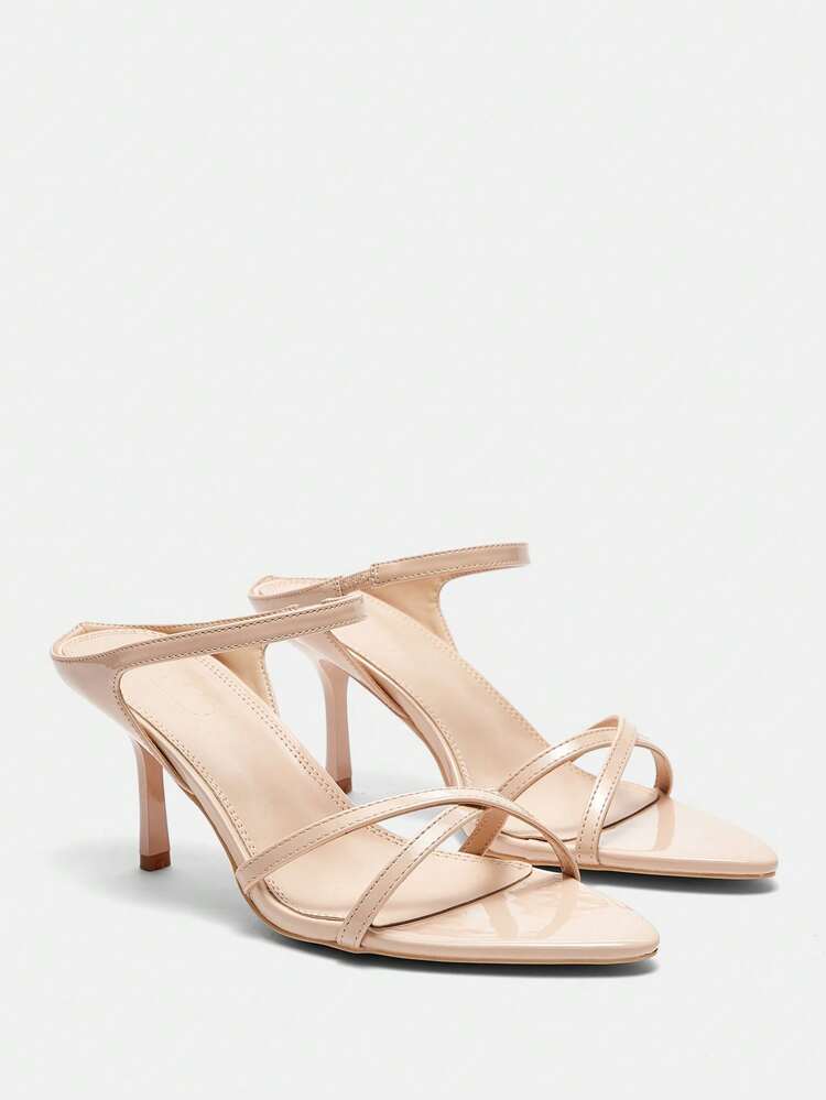 CUCCOO CURVES 7.5cm Heel Height Apricot Mirror Surface Fashion Wide Fit Pointed Toe High Heel Sandals For Women