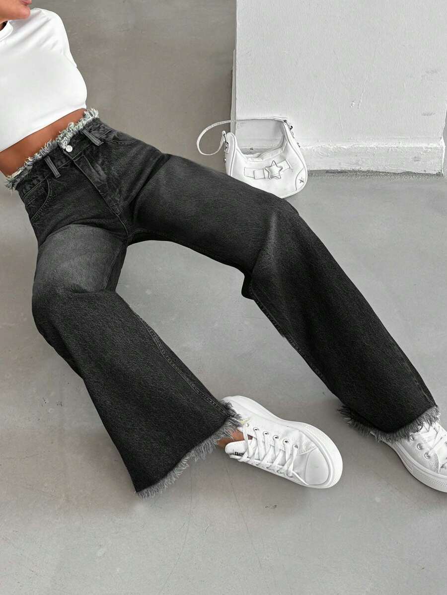 EURMUSE HIGH WAIST STRAIGHT VINTAGE BLUE JEAN - Light Grey - View 1