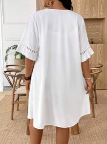 EMERY ROSE Plus Size Women Solid Bell Sleeve Long Lightweight Vacation Tassel Jacket - White - View 2