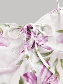 SHEIN MOD Women's Violet Floral Print Sleeveless Dress With Mermaid Hem, Violet Spring Dress