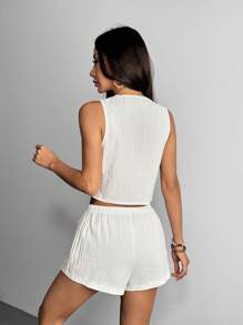 SHEIN PETITE 女士运动两件套夏季休闲基本款 - 淺灰色 - 查看 2